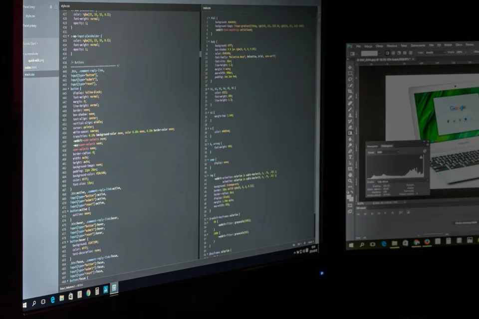 Software development workstation; editorial photograph